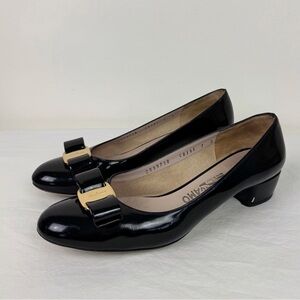 Ferragamo Vara Black Patent Leather Pumps